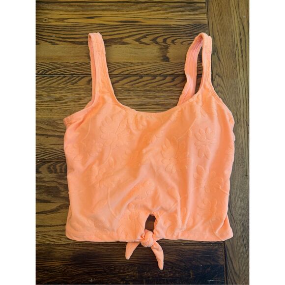 Ninety Nine Orange Floral Jacquard Sleeveless Tie Front Swim Top Size Medium - Picture 1 of 5